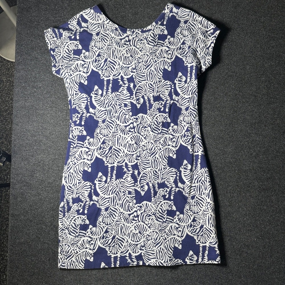 Lilly Pulitzer Zebra Print Dress‎ Navy Blue White Button V-Neck Knit Womens L